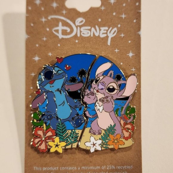Disney Lilo & Stitch Angel & Stitch Beach Couples Kiss Hearts Pin Set of 2 NEW - Picture 3 of 12